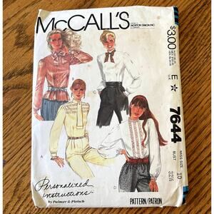 Vintage 1980s McCalls 7644 Sewing Pattern Size XS 10 Cottagecore Blouse COMPLETE